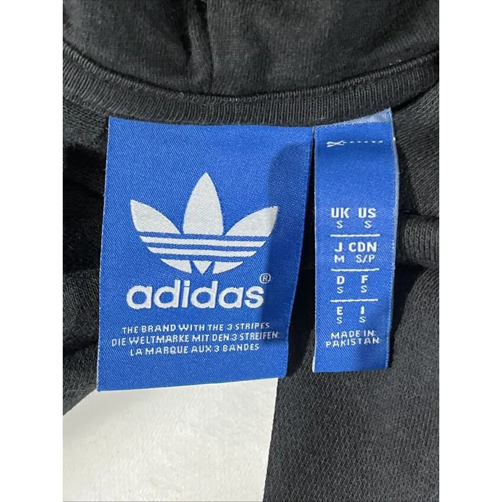VTG Adidas Leaf Hoodie Pullover‎ Black Mens Sz S Hand Pockets Heavy Cotton Blend